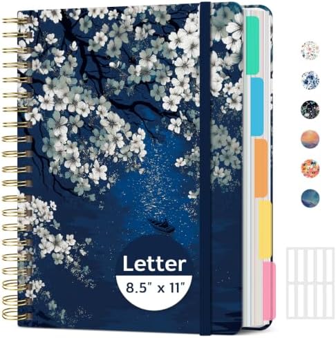 Taja Spiral Notebooks for Work 5 Subject Notebook with Removable Dividers