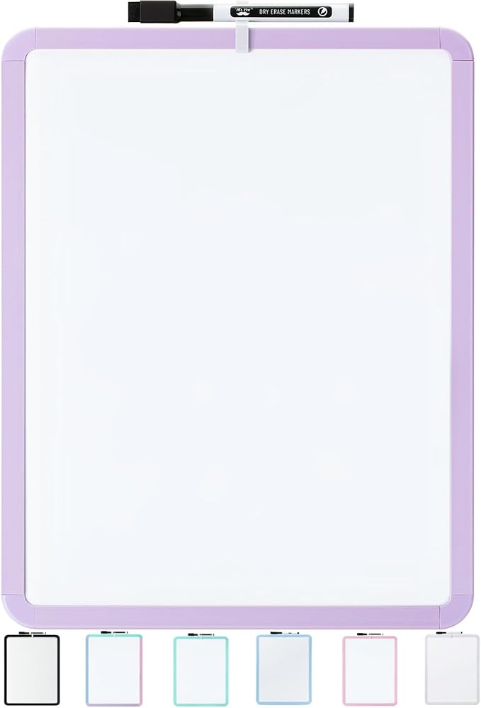 Mr. Pen- Dry Erase Board, 14” x 11” with a Black Dry Erase Marker, Purple Frame, Small Mini White Board for Students, Fridge, Wall, Locker, Includes Double Sided Tapes