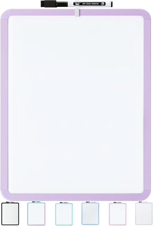 Mr. Pen- Dry Erase Board, 14” x 11” with a Black Dry Erase Marker, Purple Frame, Small Mini White Board for Students, Fridge, Wall, Locker, Includes Double Sided Tapes