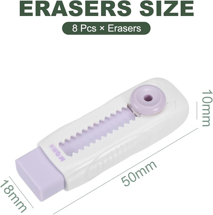M&G 8 Pack Erasers, Purple Sliding Retractable Eraser Push Pull Cute Pencil Erasers Soft Large Easy to Clean with Plastic Sleeve for Sketching Drawing Artists Teacher Pencils, Purple
