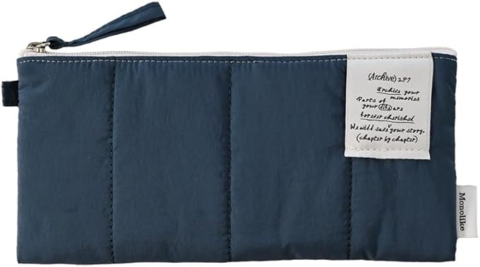 Monolike Archive247 Cushion Pencil Case, 05. Navy - Pencil Pouch, Portable Pencil Bag, Pencil Case, Office Pouch case, Cushion, Soft, Vintage