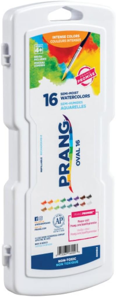 Prang Semi-Moist Watercolors 16-Color Refillable Oval Pan Set with Size 6 Paintbrush, Class Pack of 6