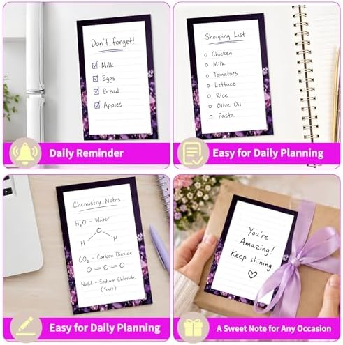 Lined Sticky Notes 4x6 in, 2 Pack Large Cute Notepads with Lines Self-Stick Note Pad, Funny Memo Pads Strong Adhesive for Office, Home Purple Glitter Diamond