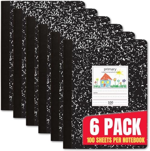 1InTheOffice Primary Composition Notebook, 7 1/2" x 9 3/4", Unruled/Primary Ruled, 100 Sheets (6 Pack)