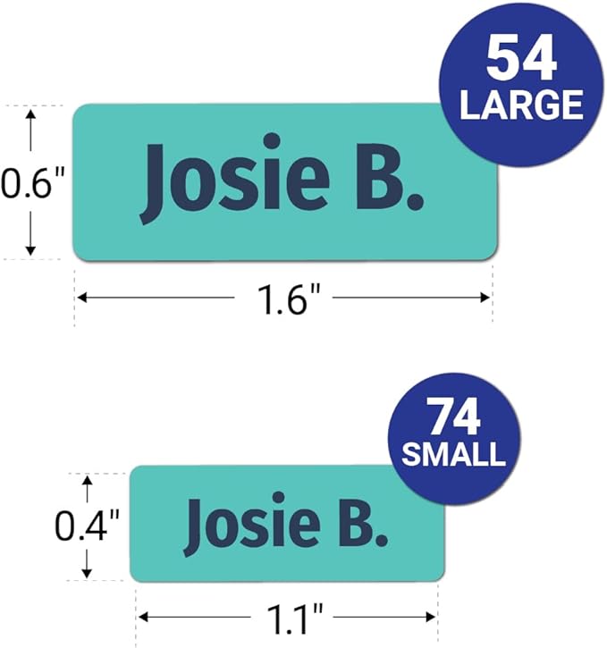 Kids Personalized Name Labels for School, Camp, Daycare (128 Labels) Custom Peel and Stick Waterproof Name Tags Stickers for Water Bottles, Lunch Boxes, Clothing, School Supplies (Raindrop Colors)