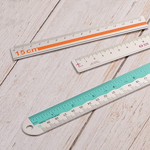 HARFINGTON Straight Ruler 12 Inch Metric English System Aluminum Alloy Ruler with Small Hole Measuring Tool for Children Study Classroom Office, Green