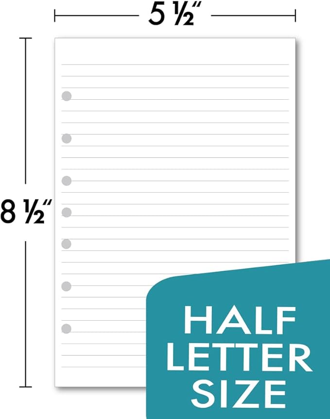 7-Hole Lined Filler Paper Pack of 500 Sheets for Mini Binders, College Ruled, 5-1/2" x 8-1/2", White