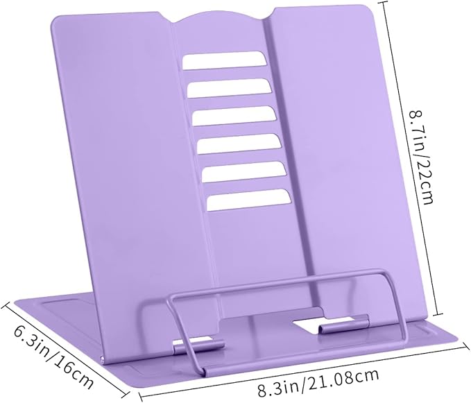 MSDADA 2PC Different Design Desk Book Stand Metal Reading Rest Book Holder Adjustable Cookbook Documents Holder Portable Sturdy Bookstand for Recipes Textbooks Tablet Music Books(Purple+Purple)