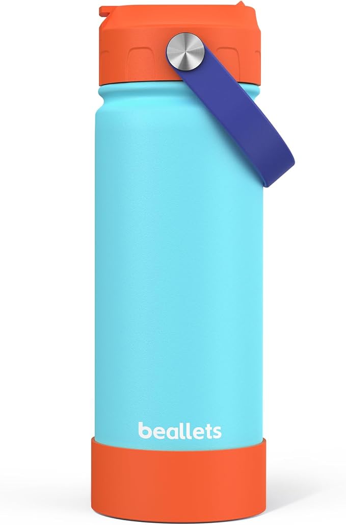 18oz Kids Insulated Water Bottle, Straw Cup | DIY Stickers, BPA-Free, 316 Stainless Steel, Silicone Boot, Keeps Cold 24h, Leak-proof, School, Sports