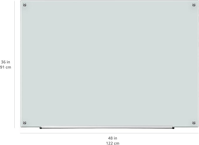 Amazon Basics Glass Dry-Erase Board, Magnetic Frameless Whiteboard, Easy to Install, with Eraser, 48" x 36"