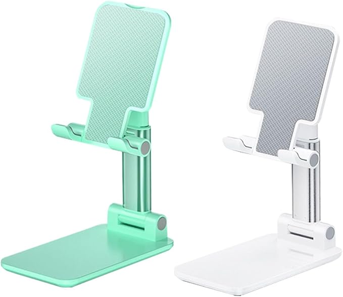 Phone Stand for Desk, Cell Phone Holder Cute Smart Cellphone Stand Foldable Stands Compatible with Under 8" Devices, Office Accessories, White&Green