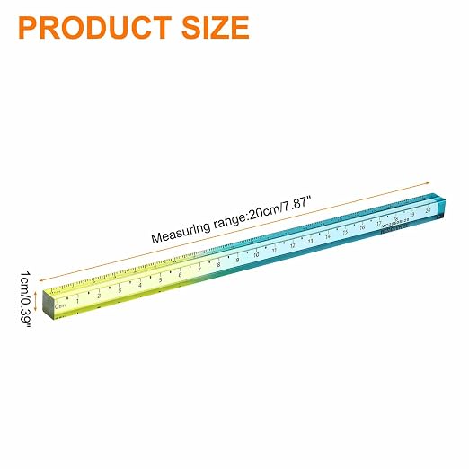 HARFINGTON Acrylic Clear Straight Rulers 20cm Metric Transparent Gradient Three-Dimensional Plastic Ruler Square Cube Measuring Tool for Classroom Office, Blue Yellow