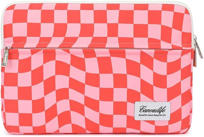 Canvaslife Pattern 13 inch Canvas Laptop Sleeve with Pocket 13 inch 13.3 inch Laptop 13 case13 Sleeve (Pink Check)