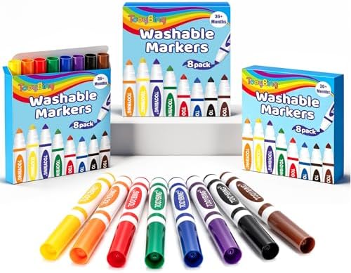 Washable Markers Bulk (24 Count, 3 Box), Broad Line Markers for Kids with Conical Tip, Assorted Colors, Drawing Essentials for School Classroom, Student Must Have for Coloring Book, Art Craft Supplies