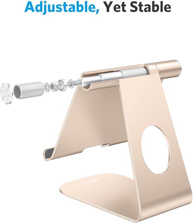 OMOTON Tablet Stand Holder Adjustable, T1 Desktop Aluminum Tablet Dock Cradle Compatible with iPad Air/Mini, iPad 10.2/9.7, iPad Pro 11/12.9, Samsung Tab and More, Gold