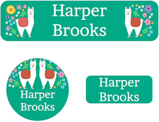 Name Bubbles - Kids Custom Name Labels for Daycare, School, Camp (102 Labels) - Personalized Waterproof Name Stickers for Clothes Tags, Lunch Boxes, Water Bottles, & School Supplies (Llama)