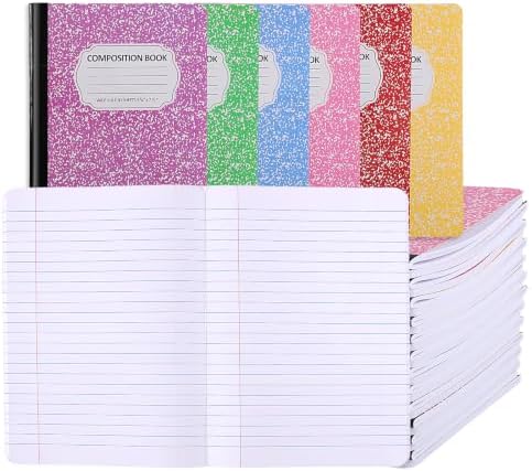 BESARME 24 Pcs Composition Notebook Bulk for School, Wide Ruled Notebooks
