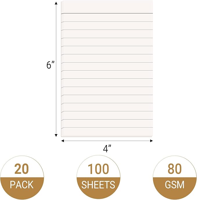 zmybcpack 20 Pack Lined Memo Pads 4”x6” Note Pads - 100 Sheets Each Lined Paper Notepad- Small Memo Scratch Pad Writing Pads(Double Sided Printed)