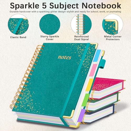 Hardcover Spiral Notebook with Tabs & Dividers, 8.5"x11" 5 Subject