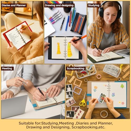 Beige A5 6-Hole Blank Loose Leaf Refill Paper-Fits A5 6-Ring Binder, 100GSM Thick No Bleed-through Sheets, Double Sided Writing for Fountain Pen & Gel Pen(2 Pack)