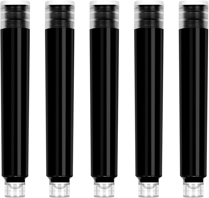 BEILUNER Fountain Pen Set Ink Cartridges Black Color, Value Pack of 24 Refill Ink Cartridges, 2.6 mm Bore Diameter- Preppy Combo for Fine Writing