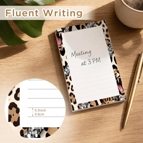 Lined Sticky Notes 4x6 in, 2 Pack Large Cute Notepads with Lines, Bright Post Memo Note Pads Big Rectangular Sticky Notes for Office Leopard Glitter