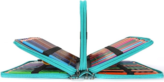 Vomgomfom 300 Slots Marker Bag, 4-Layer Zipper Portable Art Supply Organizer, PU Leather Large Capacity Marker Case Holds 100 Markers or 300 Colored Pencils with Handle (Green)