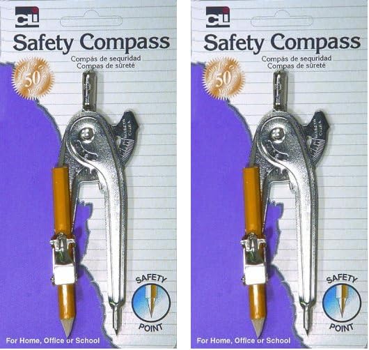Charles Leonard Ball Bearing Compass with Golf Pencil, Metal with Safety Point, Up to 12 Inch Diameter, Silver (80365) (Pack of 2)