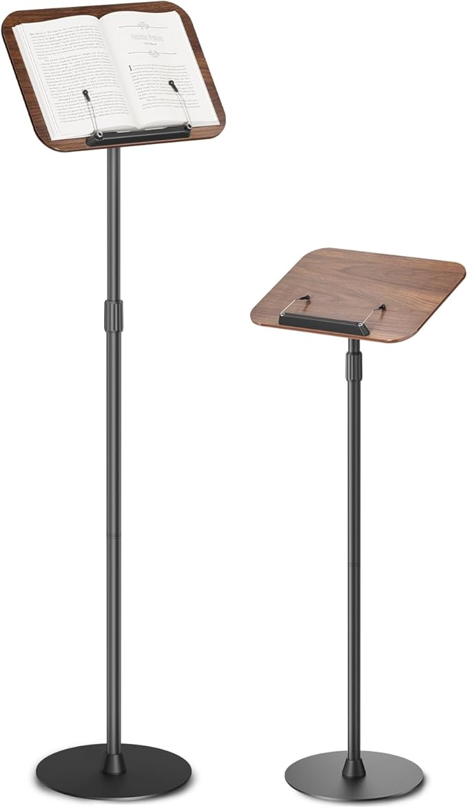 Viozon Floor Book Stand, Height Adjustable Reading Stand, Multi-Purpose Book Holder/Laptop Stand/Music Sheet Stand, 180° Tilt Desktop, Heavy-Duty Base, Two-Stage Page Clips for Thick Books