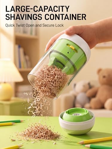M&G S5 Electric Pencil Sharpener,Fully Automatic for 6.5–11mm No.2&Colored Pencil,Auto In&Out,3 Sharpness Modes,Type-C Rechargeable,Helical Blade,Cute Pencil Sharpener for School Classroom Home, Green