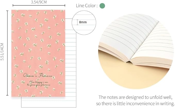 Monolike Olivia's Flowers Paperback Line Notebook - 03. Pink_Design note, Mini note, Simple note, Notebook, 192 Pages, 4.13x6.69