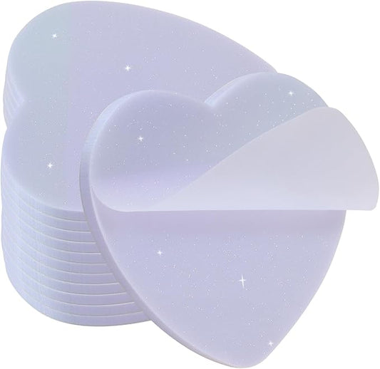 ONLYKXY Glitter Heart Shape Transparent Sticky Notes for Annotating,2.8in Pastel Color Waterproof Index Sticker Self-Stick Book Tabs Soft PET Marker Memo Pad for Home School Office (12, Purple)