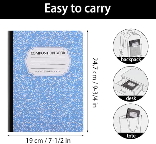 BESARME 24 Pcs Composition Notebook Bulk for School, Wide Ruled Notebooks