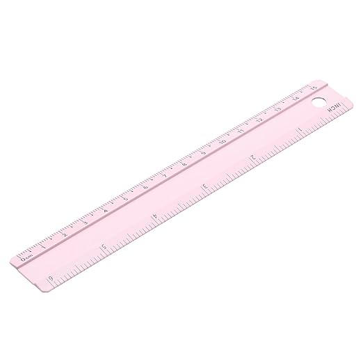 PATIKIL Metal Ruler 6 Inch/15cm, 1 Pcs Aluminum Straight Edge Ruler, Dual Scale Measuring Tool with Inch/Centimeter Scales & Hole for Math Office Drawing Engineering Home, Pink