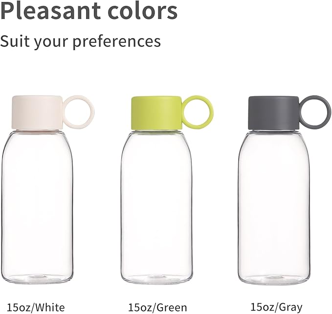 emoi 15oz Kids Water Bottle, Clear Reusable Leak Proof BPA-Free Water Bottles for Boys Girls Men Women Ideal Size for School Travel Hiking Gym Office Ideal for Daily Hydration/White