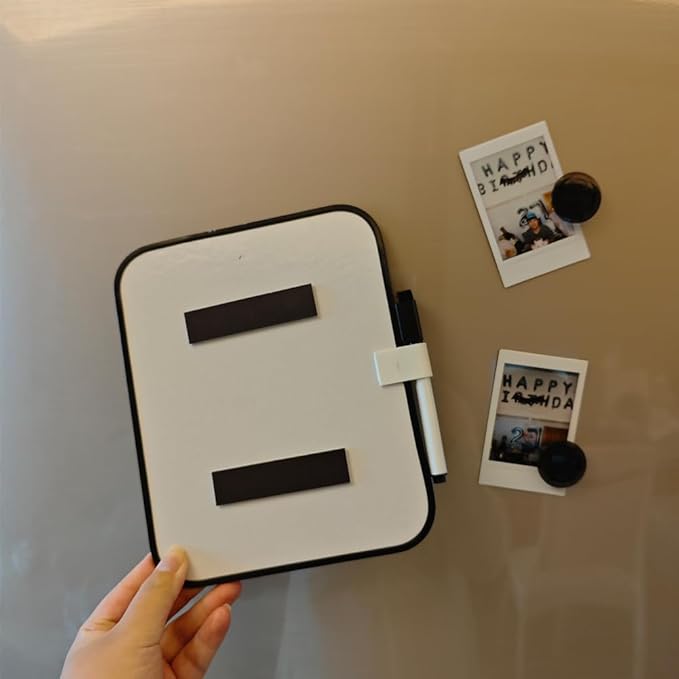 Magnetic Dry Erase Board, 6" X 8" White Board for Kids, Students, Fridge, Locker, Small White Board with Erasable Markers and 2 Magnets（Black）