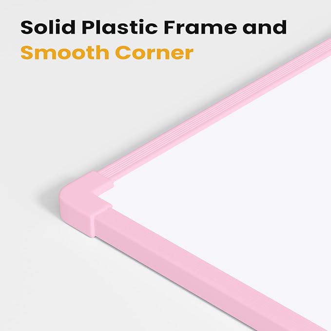 Pink Frame Small Dry Erase Board for Wall, 16" x 12" Double-Sided Hanging Whiteboard with 4 Markers, 4 Magnets and 3 Mini Sticky Notes, Portable Whiteboard for Kids, School, Home, Office