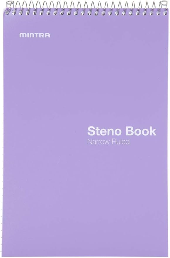 Mintra Office Steno Books Set - Top-Spiral Bound, Narrow Ruled, 100 White Tint Sheets, Pastel Covered Notebooks for Office & School, Colorful Lavender, Sage, Salmon, Spring Pink,6"x9", 8 Pack