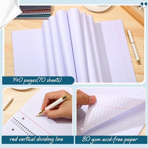Teling 8 Pcs 1 Subject Spiral Notebook for Work College Ruled 8 x 10 1/2 Inch Spiral Journal Notebook 3 Hole Punched Paper Tear Line 70 Sheets Office School Study Supplies(Stylish Color,8 Pcs)