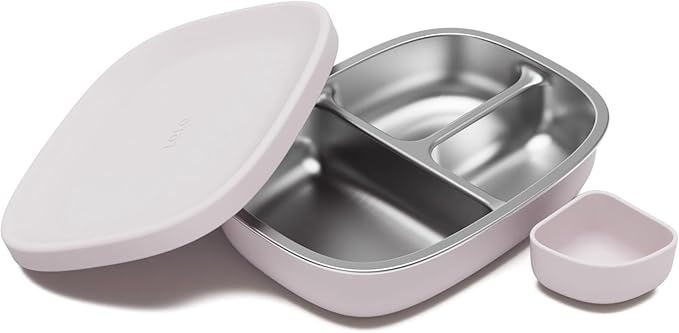 Lalo Bento Box - BPA-Free Bento Box For Kids & Toddlers, Leak-Proof, Dishwasher Safe, Easy to Open & Clean Silicone & Stainless Steel Lunch Box For Kids, Portable for Daycare or Travel - Lavender
