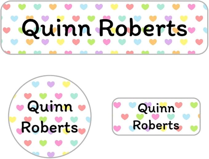 Name Bubbles - Kids Custom Name Labels for Daycare, School, Camp (144 Labels) - Personalized Waterproof Name Stickers for Clothes Tags, Lunch Boxes, Water Bottles, & School Supplies (Hearts)