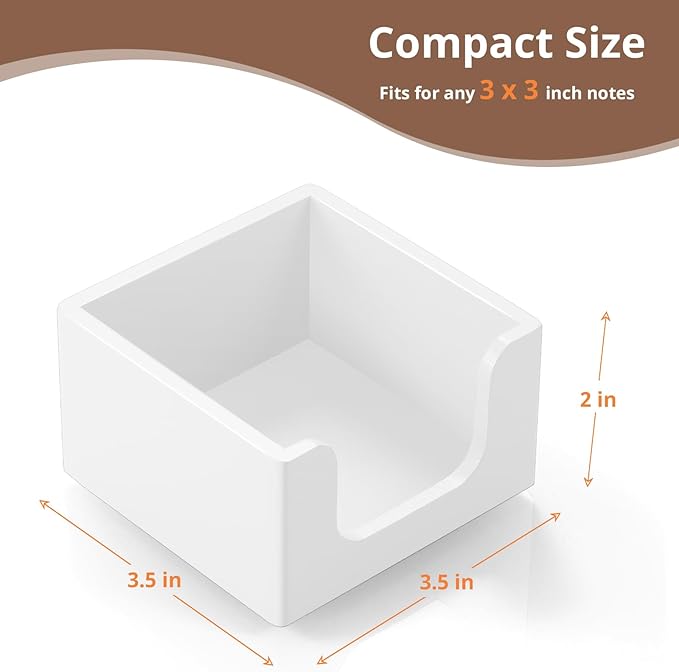 Sticky Note Holder, Sticky Note Dispenser for Office Desk Accessories, Self Stick Note Pad Holder, Memo Pad Holder Dispenser Organizer for School Office Desk Supplies, White