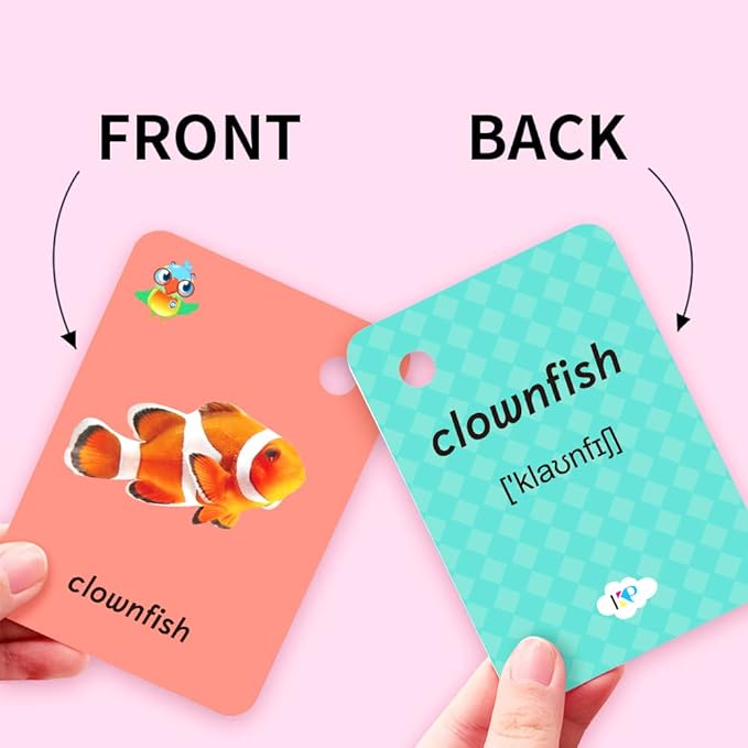 52 Pcs Preschool Ocean Animal Flash Card,Sight Words with Picture Toddler Marine Animals Flash Cards for Kids Learning Activities with Ring(Marine Animals)