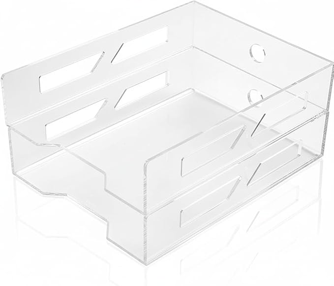 Acrylic Letter Tray Two-Tier A4 Size, Clear Stackable Paper Trays, File Paper Holder, Desktop File Organizer, Stackable Document Organizer, Workspace Letter Tray