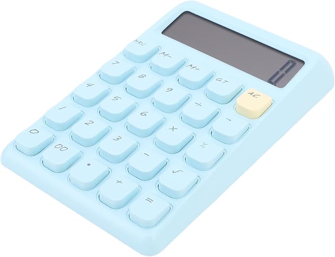 Focket 12 Digit Calculator, Solar Powered Large Display Calculator, Compact with High Sensitivity Mechanical Keys for School Office Home Use (Blue)