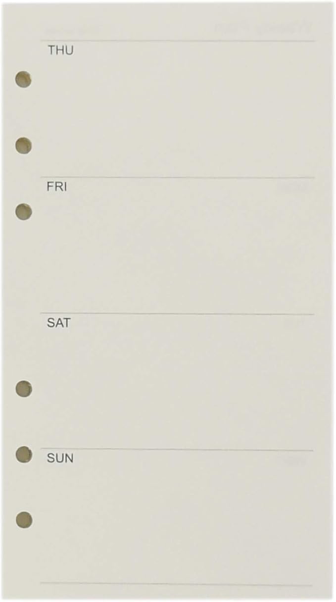 Zelten Refills/Loose Leaves for A6 Cover Ring Binder/Personal Organizer/Planner(A6 6 Holes, Weekly Plan)