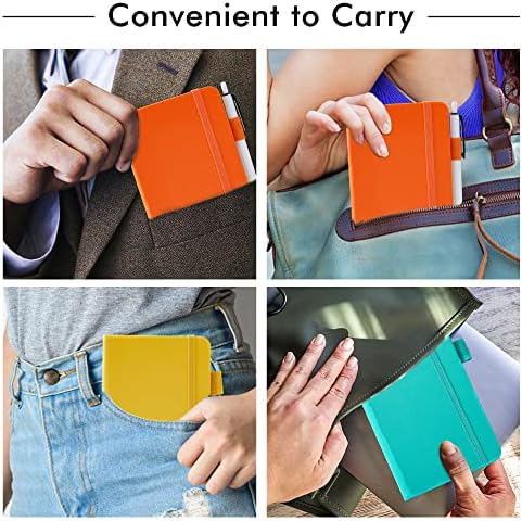feela Pocket Notebook Journals, Mini Cute Small Hardcover College Ruled Notepad Office School Supplies, with 3 Black Pens, 3.5”x 5.5”, 3 Pack, A6, Solid Colors, Yellow, Orange, Emerald