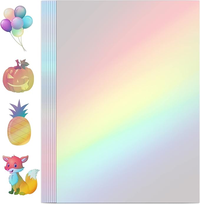 Holographic Sticker Paper, 36 Sheets Transparent Holographic Laminate Vinyl Sheets, Clear Overlay Lamination Sticker Film Self Adhesive Waterproof with Rainbow Patterns - 8.5 x 11 Inch (Laser Style)