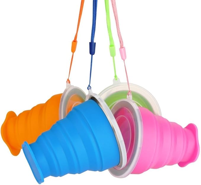 3-Pack Assorted TouchOf COLLAPSIBLE TRAVEL CUP, Genuine 7oz Drinking Mug with Lid, BPA Free Silicone, Water, Coffee, Tea Hot or Cold for Hiking, Camping, Picnic & Work Lightweight Easy to Store