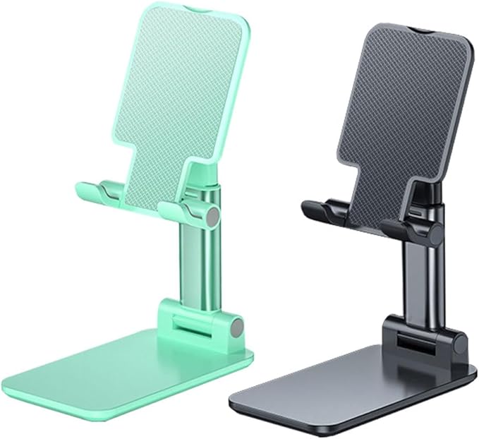Phone Stand for Desk, Cell Phone Holder Cute Smart Cellphone Stand Foldable Stands Compatible with Under 8" Devices, Office Accessories, Black&Green
